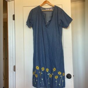 Blue Denim embroidered sunflower Dress size lg